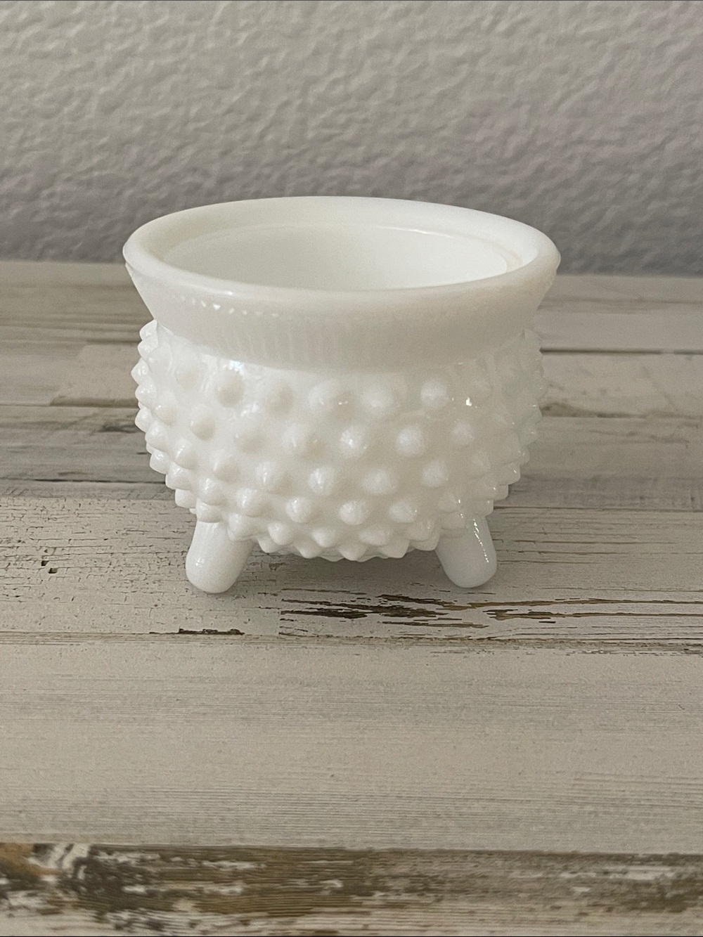 Vintage White Milk Glass Hobnail Footed Toothpick Holder / Mini Vase
